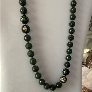 Elegant Green Beaded Necklace with enamel beads
